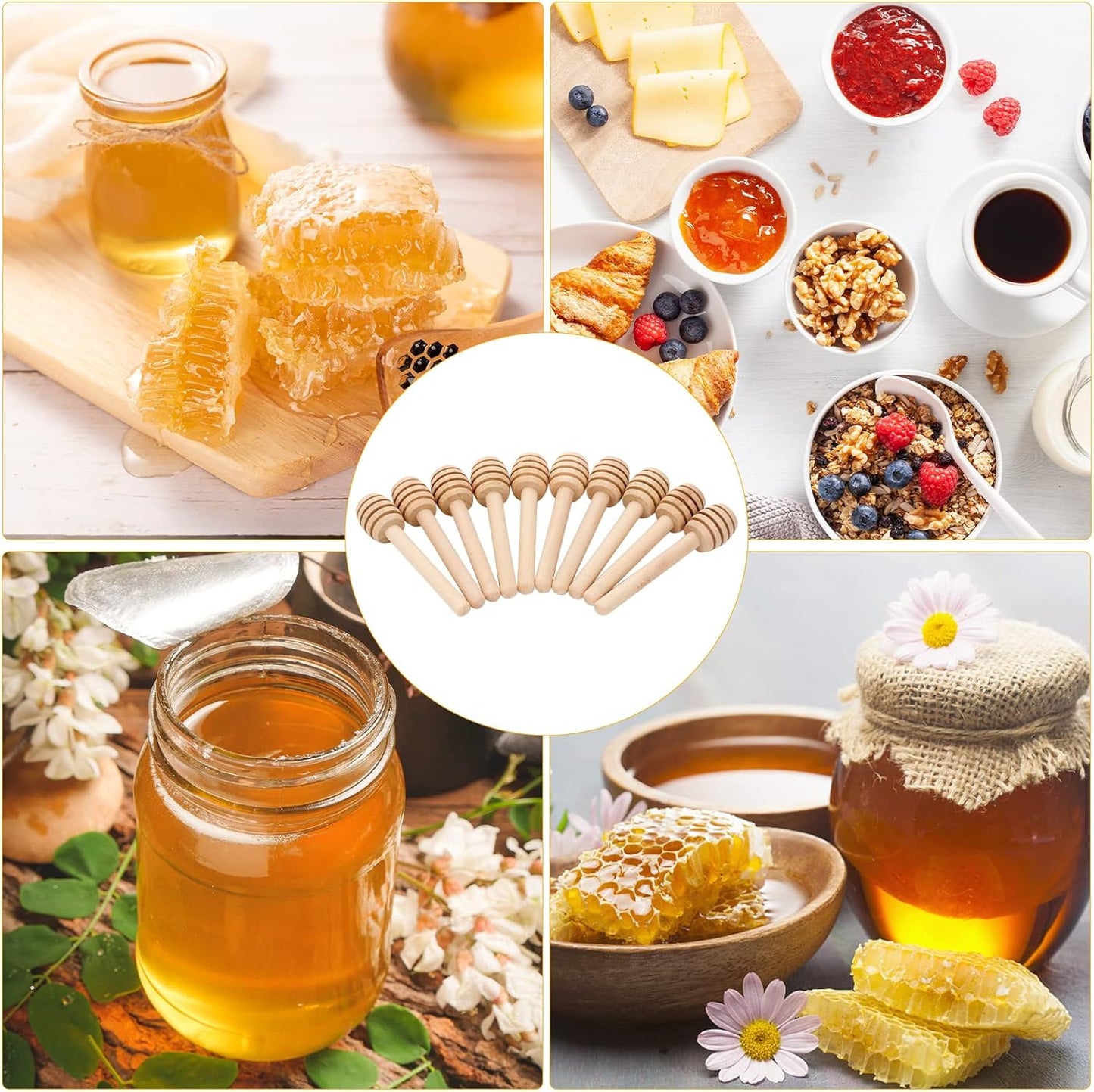100Pcs 3 inch Honey Dipper Sticks - Wooden Honey Dipper, 3 Inch Mini Honeycomb Stick, Honey Stirrer Stick for Honey Jar Dispense Drizzle Honey and Wedding Party Present