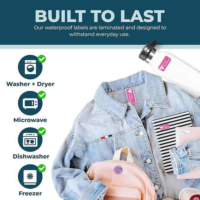 Personalized Daycare Name Labels for Kids (130 Labels) - Custom Waterproof Name Stickers for Clothing Tags, Water Bottles, Lunch Boxes and School Supplies (Princess)