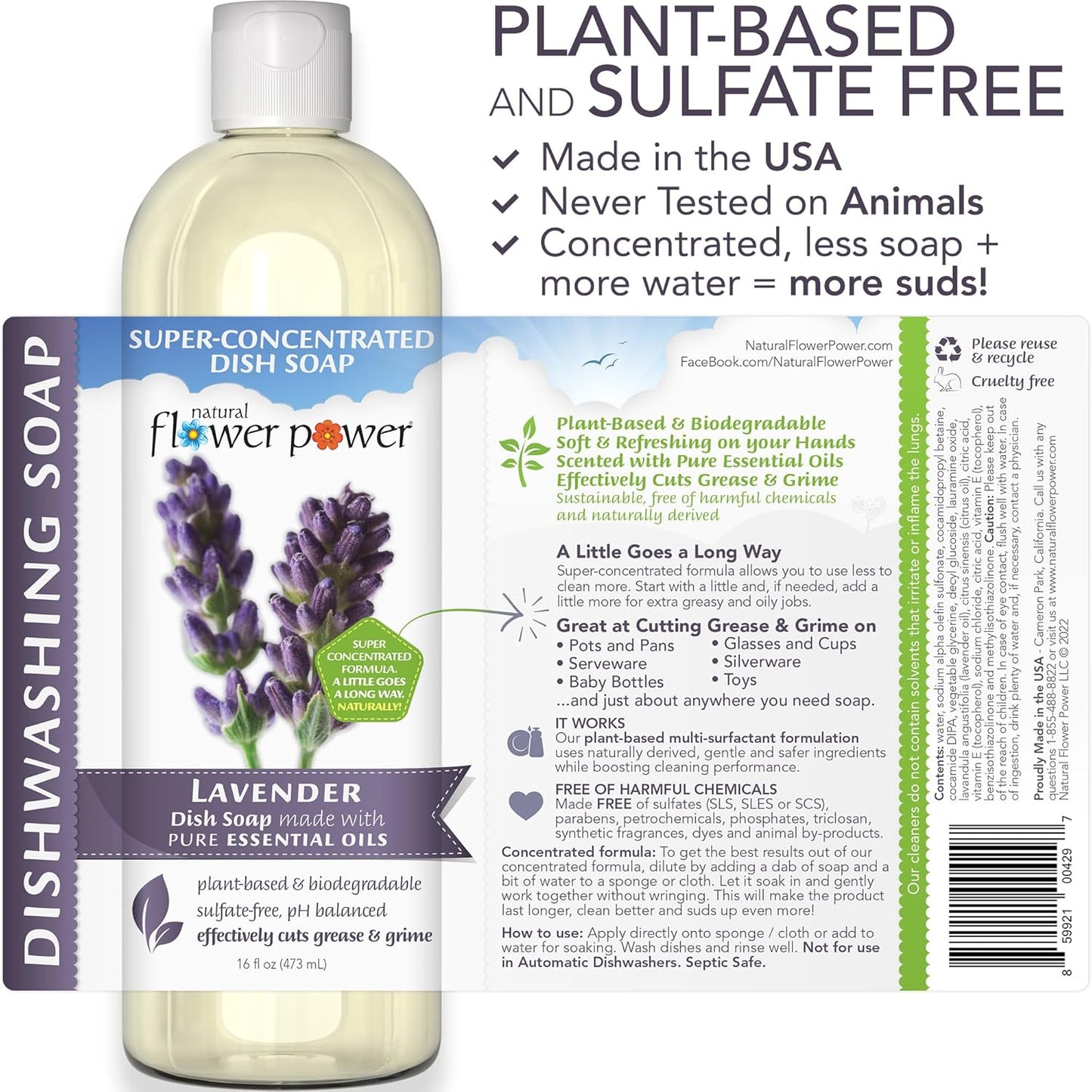 Liquid Dish Soap | Lavender 16 Fl Oz | Pack of 3 | Plant-Based & Scented w/ Pure Essential Oils | Natural Liquid Dishwashing Detergent | Sulfate-Free Kitchen Soap | Vegan