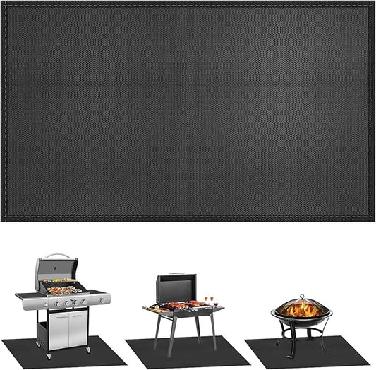 kanhiro 59x39 inches Under Grill Mat for Outdoor Grill, Indoor Fireplace/Fire Pit Mat, Double-Sided Fireproof Grill Pad, Oil-Proof Waterproof BBQ Protector for Decks and Patios