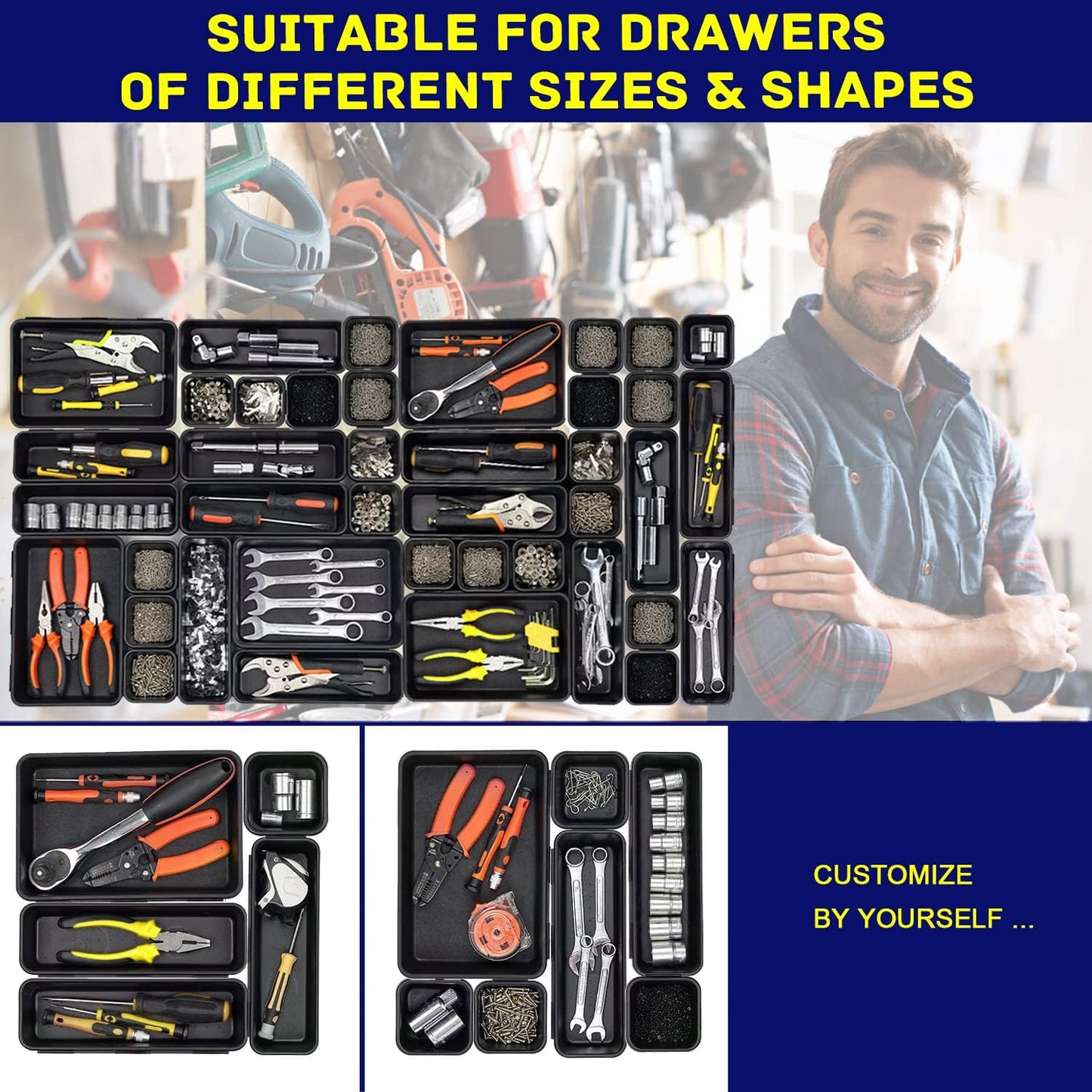 Tool Box Organizer, Tool Drawer Organizer Tray Divider, Toolbox Organization, Garage Tool Organizers and Storage, Tool Box Accessories for Rolling Tool Chest Cabinet (47PCS)