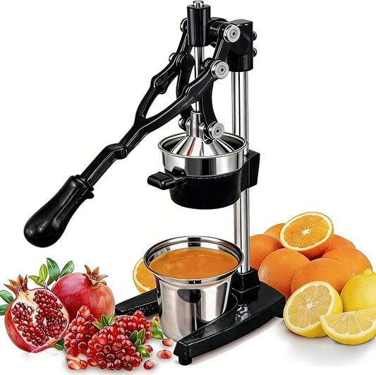 19 Inch Height Extra Tall Commercial Heavy Duty Cast Iron Hand Press Manual Orange Citrus Lemon Lime Grapefruit Pomegranate Fruit Juice Squeezer Machine with Stainless Steel Cup Black