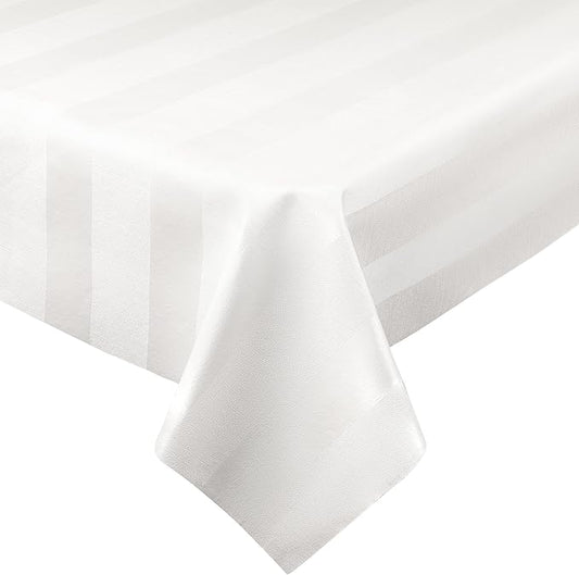 Luxury Table Protector Pad, 2 in 1 Table pad + Great Looking Tablecloth - Heat Resistant, Spill & Stain Proof - Flannel Backing (54x108, White - Silk Stripe)