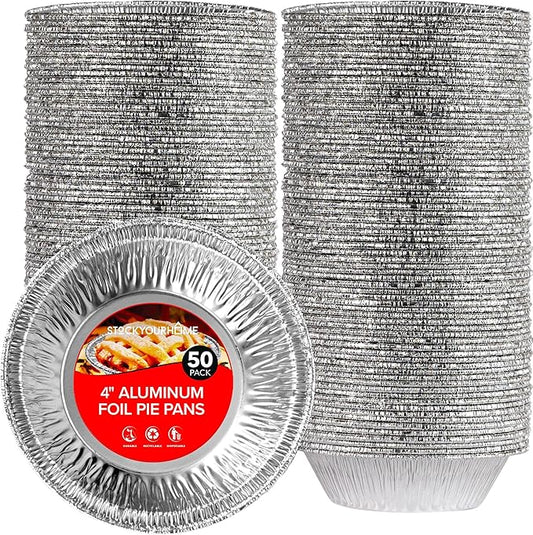 Stock Your Home 4 Inch Mini Aluminum Foil Pans (50 Count) – Disposable Small Tins for Baking Tiny Treats, Fruit Tarts, Quiche, and Mince Pies