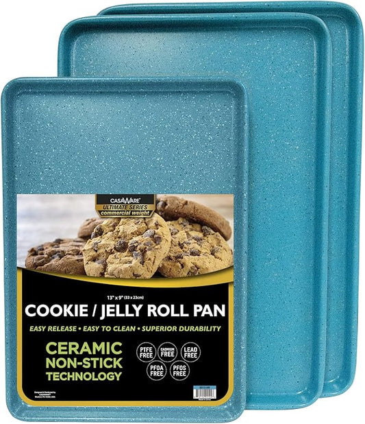 casaWare 3pc Ultimate Commercial Weight Cookie Sheet Set, Two 15 x 10-Inch Pans, One 13 x 9-Inch-Inch Pan (Blue Granite)