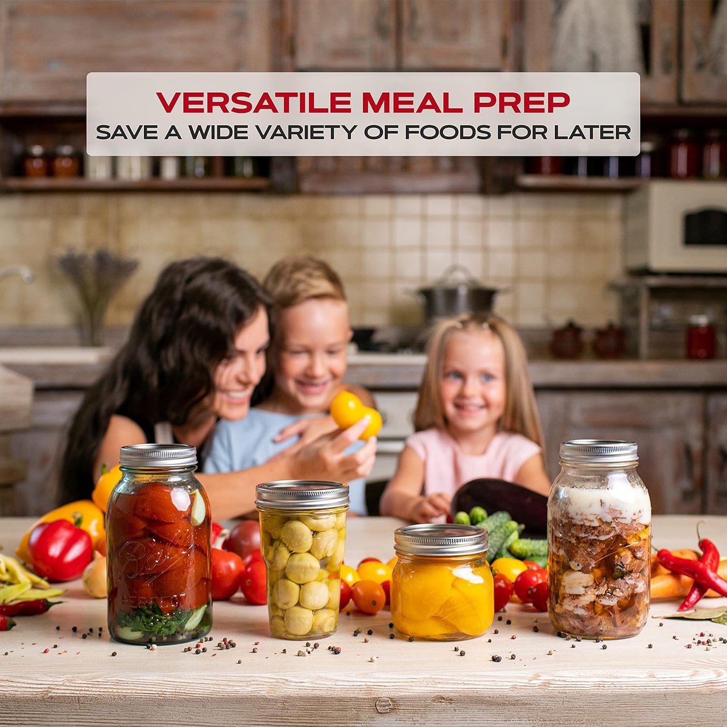 FORJARS - Wide Mouth Canning Lids, 100-Pack – Create Airtight Seals on Mason Jars to Preserve Food for Meal Prep & Emergency Food Storage – 3.4 In. Metal Lids with Silicone Seals – Canning Supplies