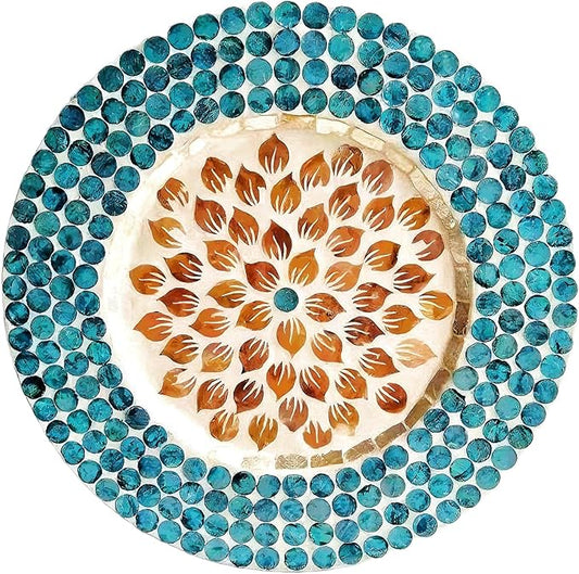 13 Inch Mother of Pearl Shell Placemat Plate – Large Round Decorative Heat for Table or Kitchen, Cabinet, Tabletop (Water Lily Shell, 13 Inch)