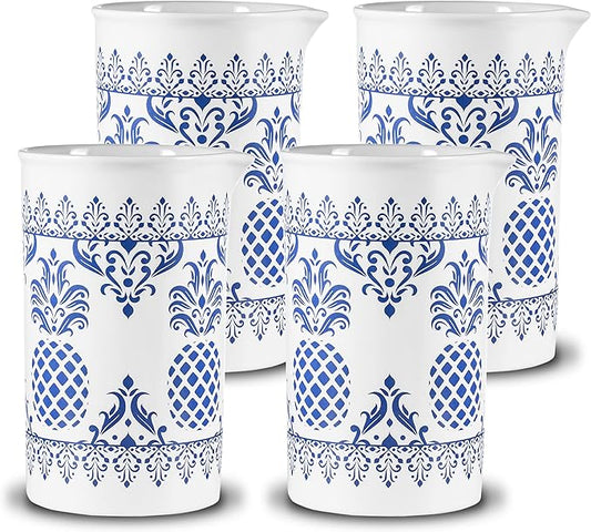 PIÑA BARWARE Seamless Professional Porcelain Mixing Glass – 600mL / 20oz (Pineapple Hospitality Pattern, 4-Pack Commercial Bar Pack)