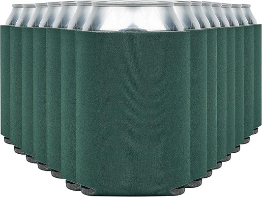 Blank Beer Can Cooler Sleeves (60-Pack) Soft Insulated Beer Can Coolies - HTV Friendly Blank Koolies in Bulk for Beer Cans & Bottles - Coolie Blanks for Vinyl Projects & Wedding Favors (Forest Green)
