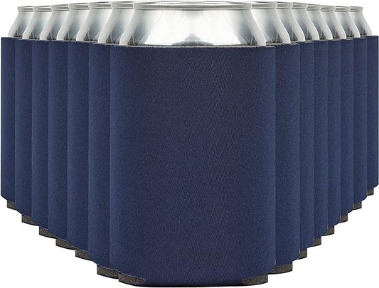 Blank Beer Can Coolers Sleeves (14-Pack) Soft Insulated Beer Can Cooler Sleeves - HTV Friendly Plain Can Sleeves for Soda Beer Cans & Bottles - Blanks for Vinyl Projects & Wedding Favors (Navy Blue)