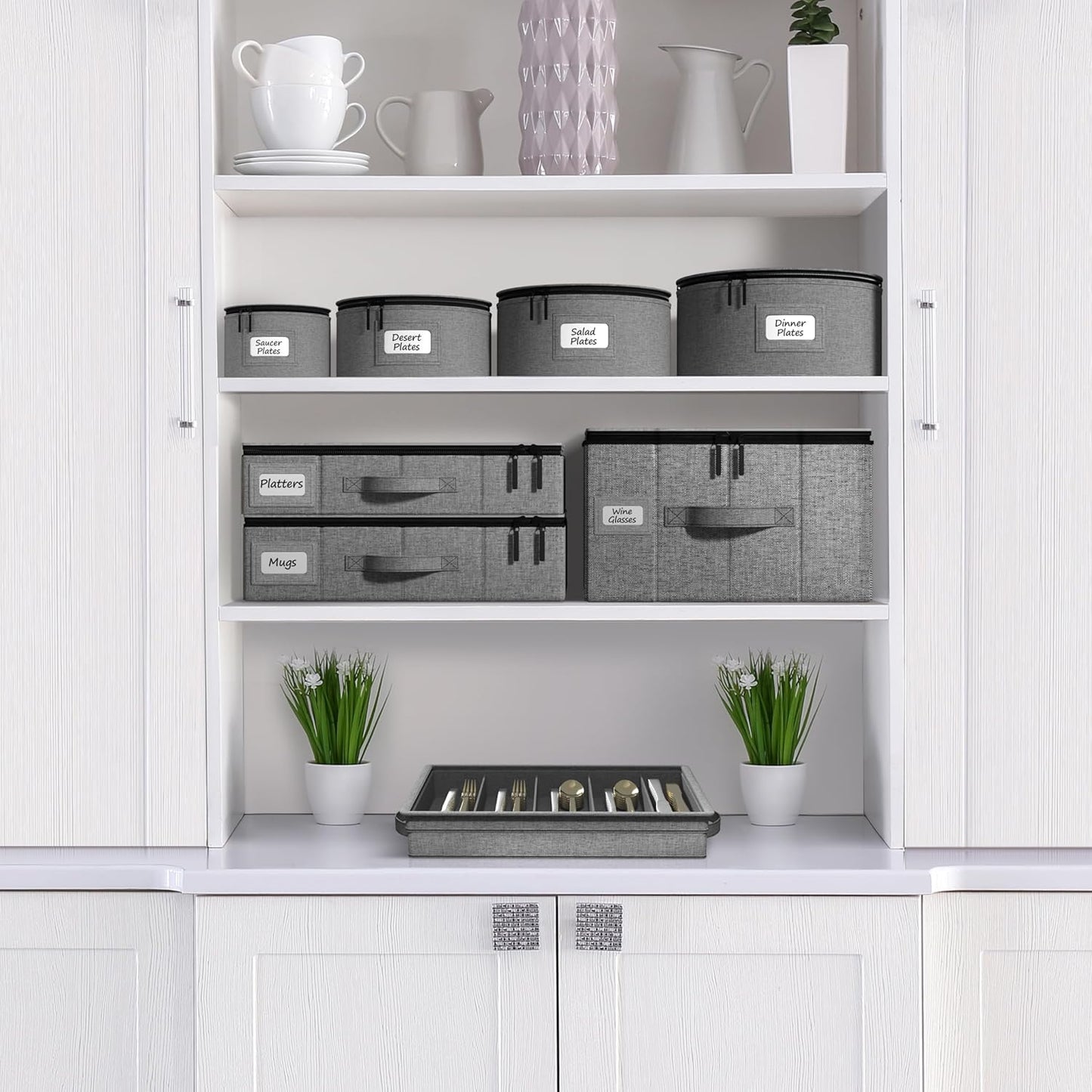 China Storage Containers - Hard Shell, Handles & Felt Dividers - Serving Platter Storage Rack & Organizer - Christmas Platter Storage