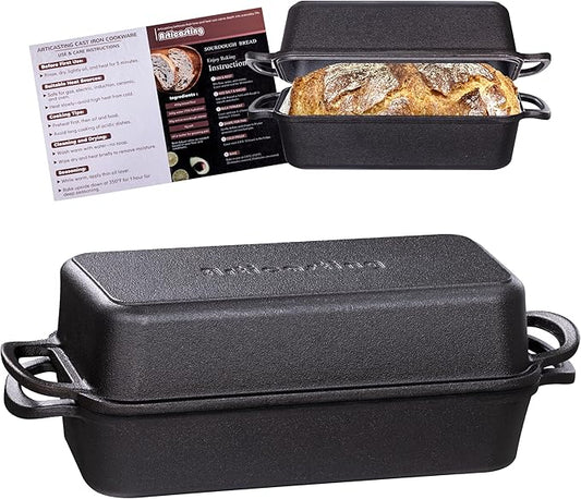 11x5 Inch Cast Iron Loaf Pan With Lid，5.8 Qt Large Loaf Pans For Sourdough Bread Baking, Pre-Seasoned Heavy Duty Dutch Oven Bread Pan For a Crispy Crust