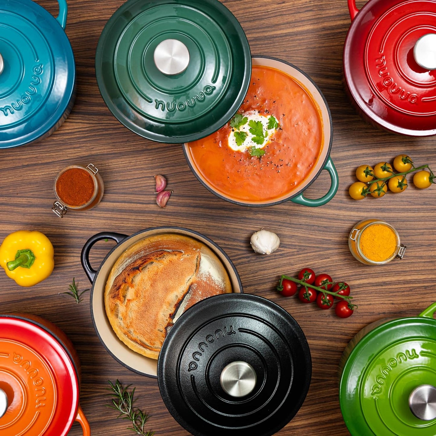 Cast Iron Pot with Lid – Non-Stick Ovenproof Enamelled Casserole Pot, Oven Safe up to 500° F – Sturdy Dutch Oven Cookware – Orange, 5-Quart, 24cm – by Nuovva