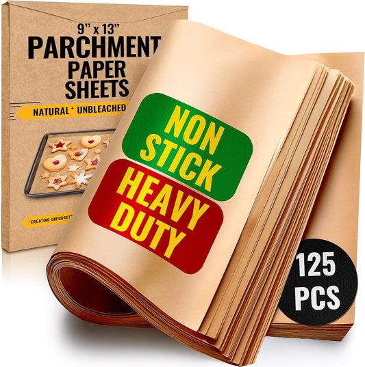 125 Pcs 9x13 Inch Parchment Paper Sheets by Baker's Signature | Parchment Baking Paper, Unbleached Parchment Paper - Perfect for Baking, Precut Non-Stick Sheets, Eco-Friendly, Will Not Curl or Burn