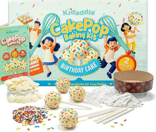 Kidaddle DIY Cake Pop Kit for Kids – Birthday Cake | Kid Baking Kit with Premeasured Ingredients, Decorating Supplies | Made in USA | Certified Kosher | Christmas Kids Gift for Girls & Boys