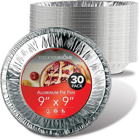 Stock Your Home 9 Inch Aluminum Tart Pie Pans (30 Count) - Disposable & Recyclable Large Pie Pan - Foil Pie Tin for Bakeries, Cafes, Restaurants - Durable Large Foil Pans for Pies, Fruit Tarts, Quiche