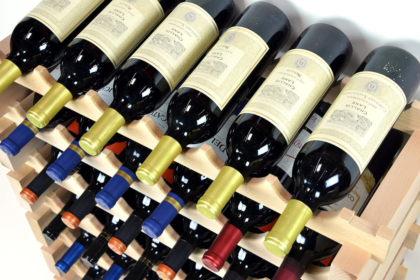 sfDisplay.com,LLC. Modular Wine Rack Beechwood 32-96 Bottle Capacity 8 Bottles Across up to 12 Rows Newest Improved Model (48 Bottles - 6 Rows)