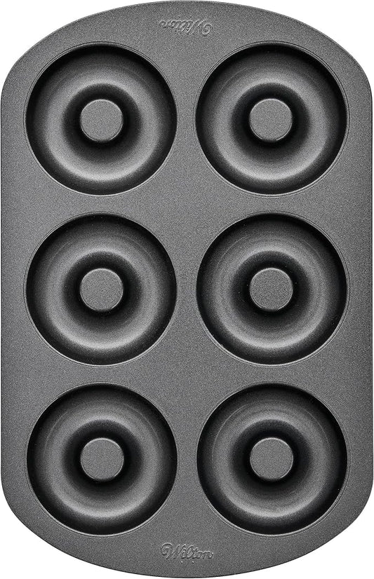 Wilton 6-Cavity Doughnut Baking Pan, Makes Individual Full-Sized 3 3/4" Donuts or Baked Treats, Non-Stick and Dishwasher Safe, Enjoy or Give as Gift, Metal (1 Pan)